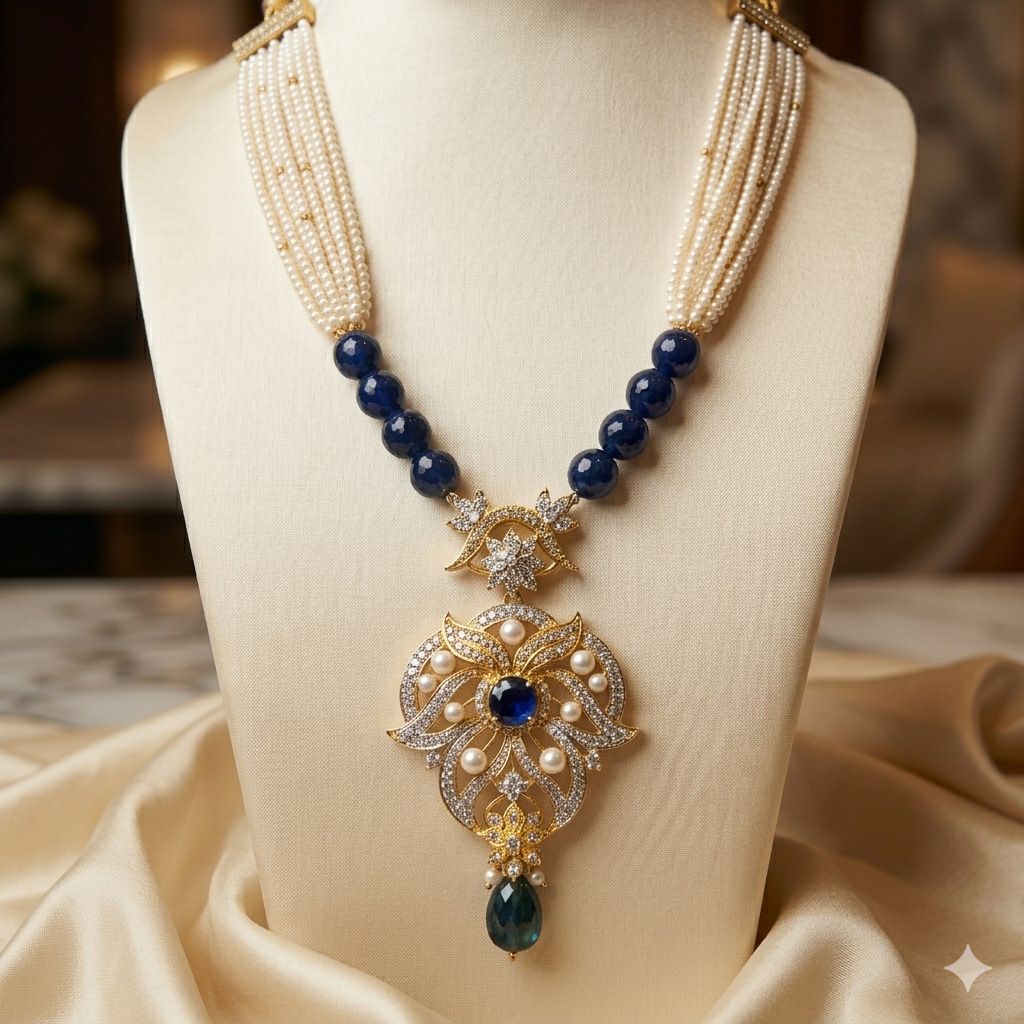 Gold Plated Mala with Ruby Stone – Mala Necklace by Ladybug