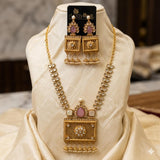 Tayani Kundan Mala Set with Carved Pink Stone