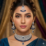 Rhodium-plated set with Emerald-colored stone and Swarovski