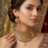 Rajwari Bridal Set embossing Tayani Kundan with Matte Polish