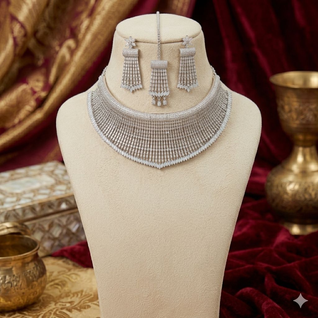 Rhodium-plated necklace set with Ad Zircon in Grey color