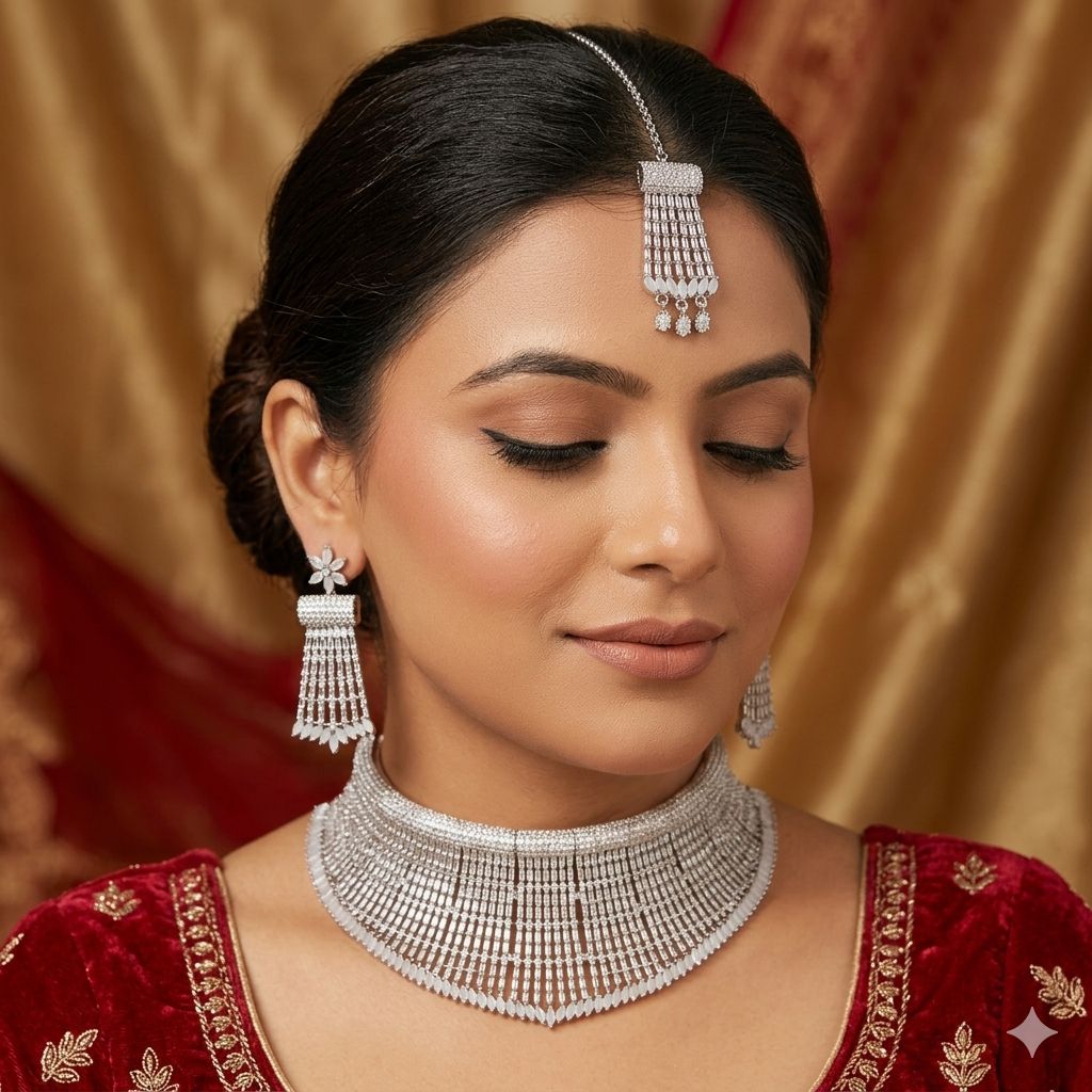 Rhodium-plated necklace set with Ad Zircon in Grey color