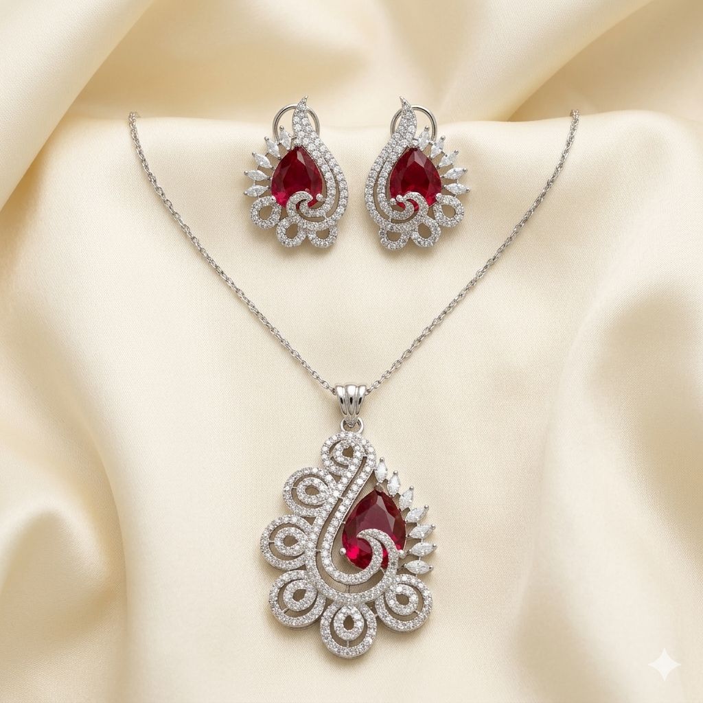 Rhodium plated with zircon pendant set