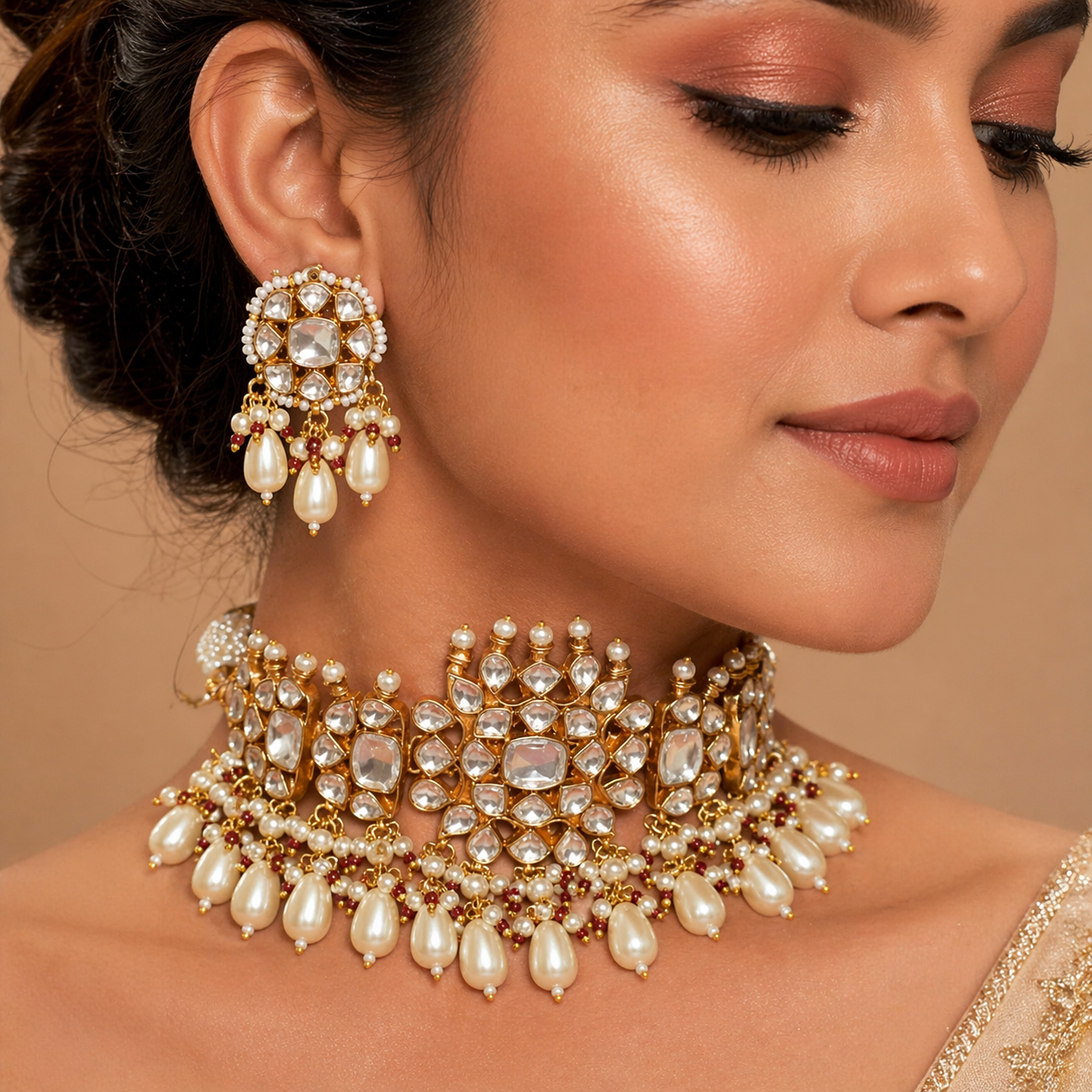 Peachi Kundan Set with Pearls