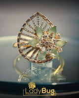 Duplet Stone Statement Ring – Floral Cocktail Ring with CZ Diamonds & Gold Finish